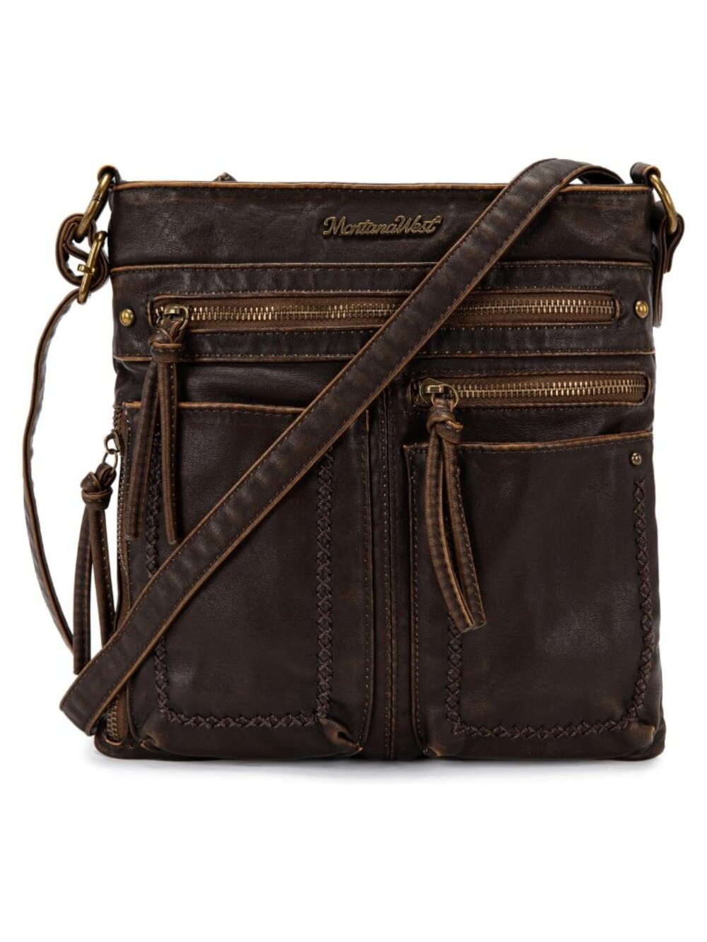 Vegan Leather Crossbody Bag Multi Pocket Shoulder Purse